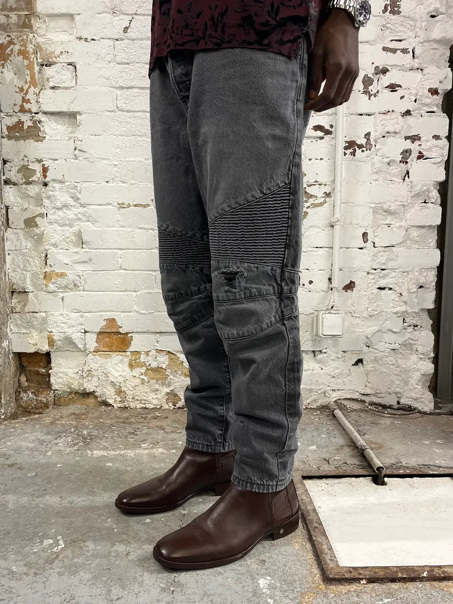 Balmain Grey Biker Denim Jeans qadhoxW 2