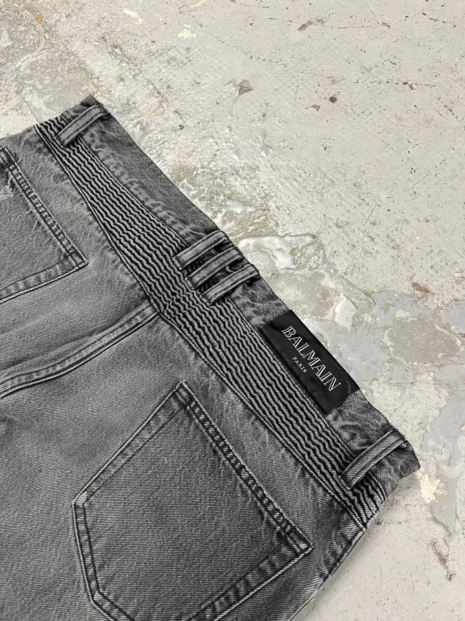 Balmain Grey Biker Denim Jeans qadhoxW 7