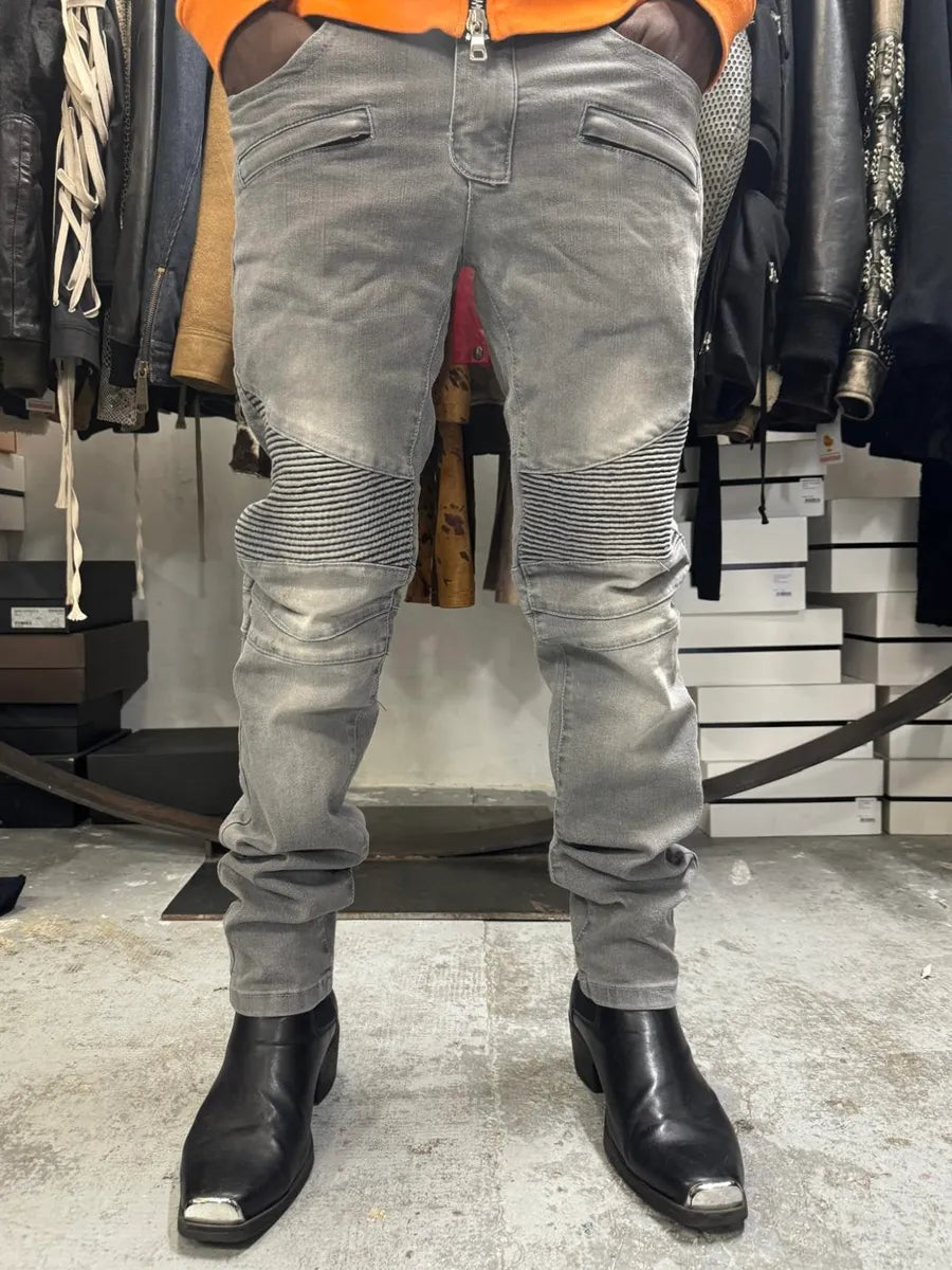 Balmain Grey Biker Denim Slim Jeans zmmlzxS 0