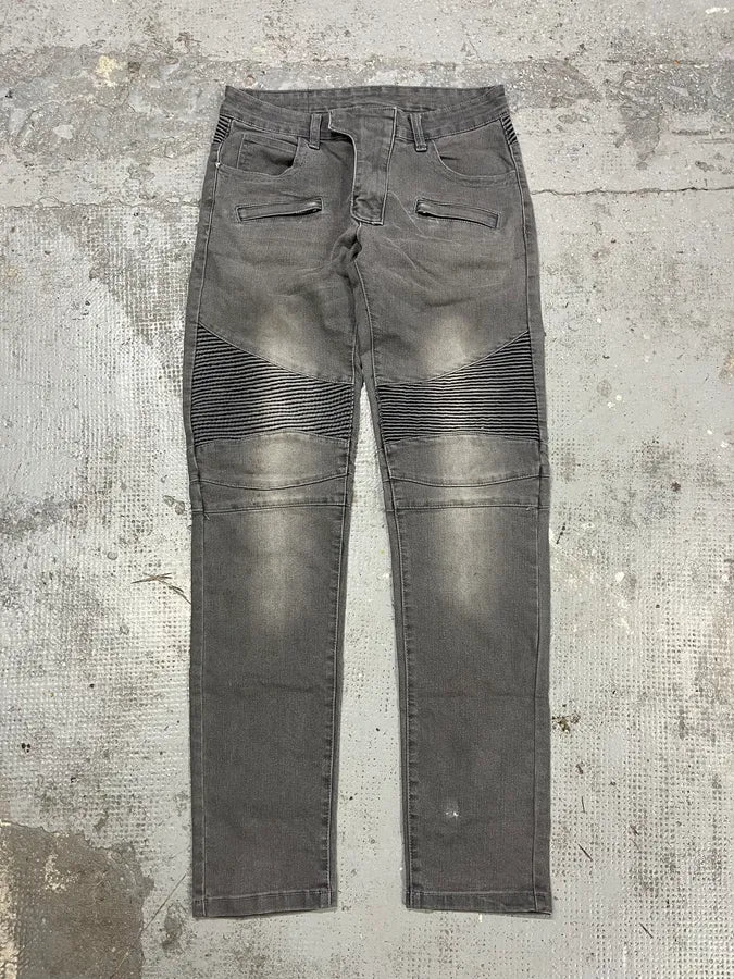Balmain Grey Biker Denim Slim Jeans zmmlzxS 1