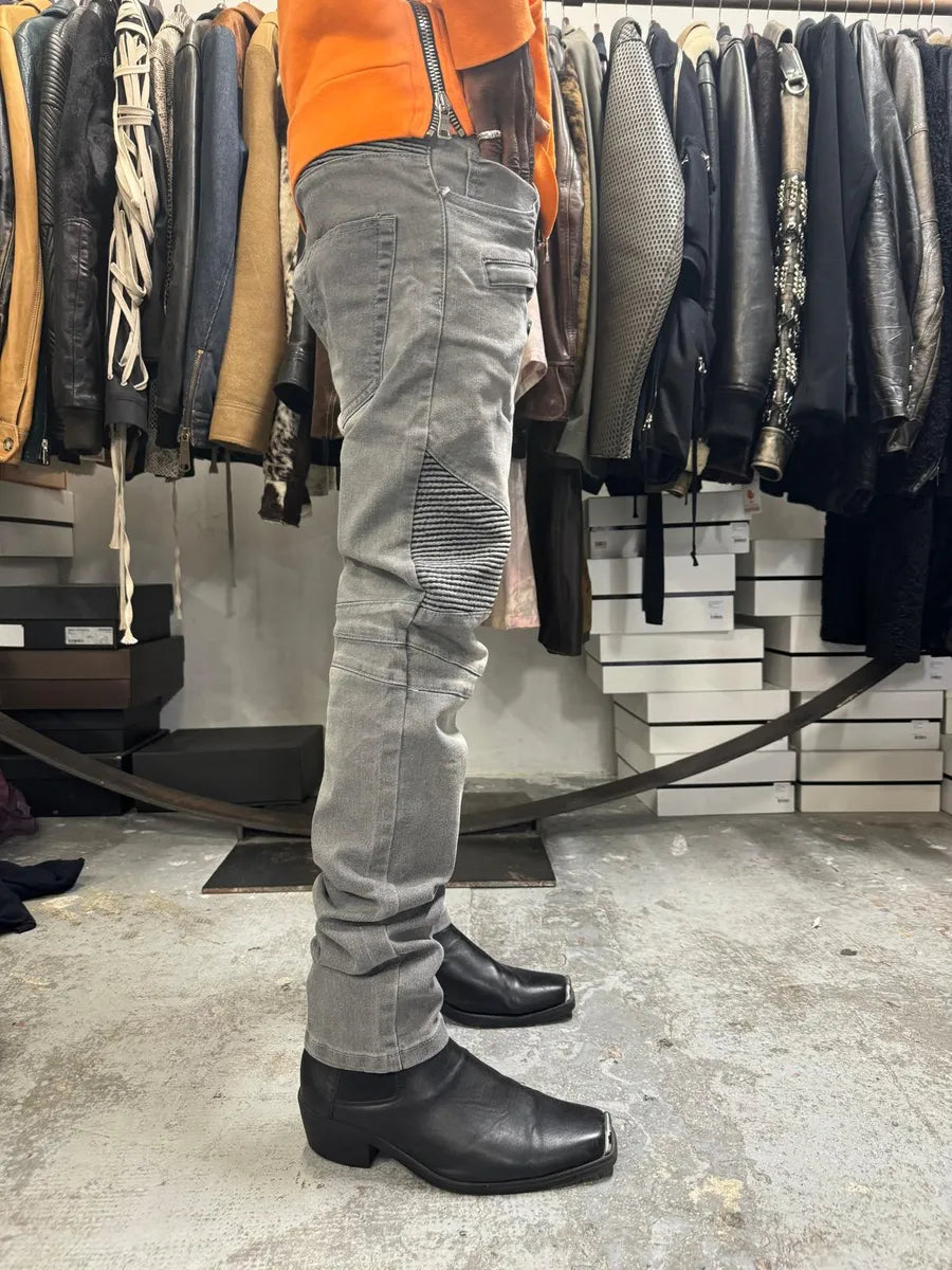 Balmain Grey Biker Denim Slim Jeans zmmlzxS 3