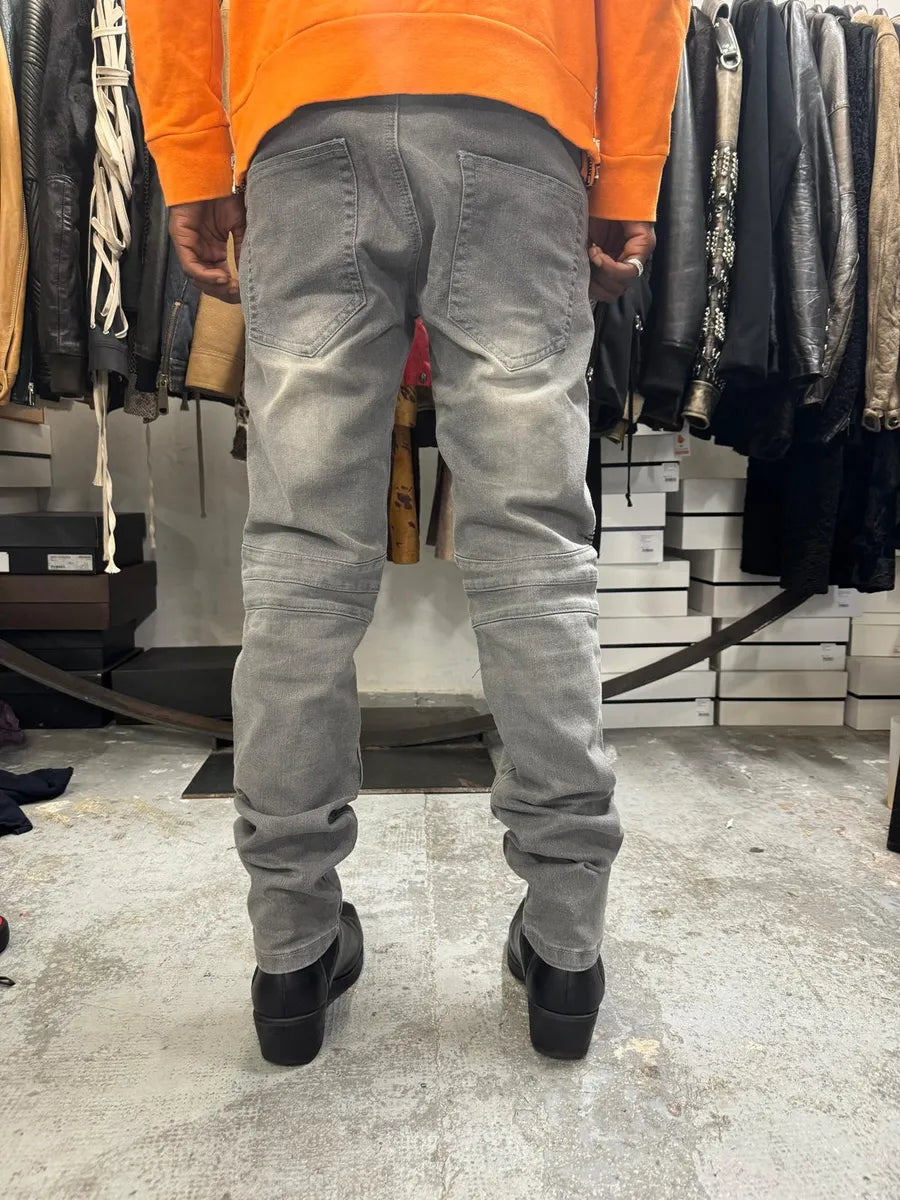 Balmain Grey Biker Denim Slim Jeans zmmlzxS 4