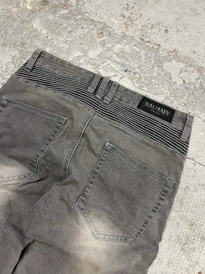 Balmain Grey Biker Denim Slim Jeans zmmlzxS 7