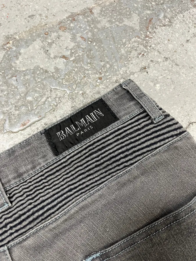 Balmain Grey Biker Denim Slim Jeans zmmlzxS 8