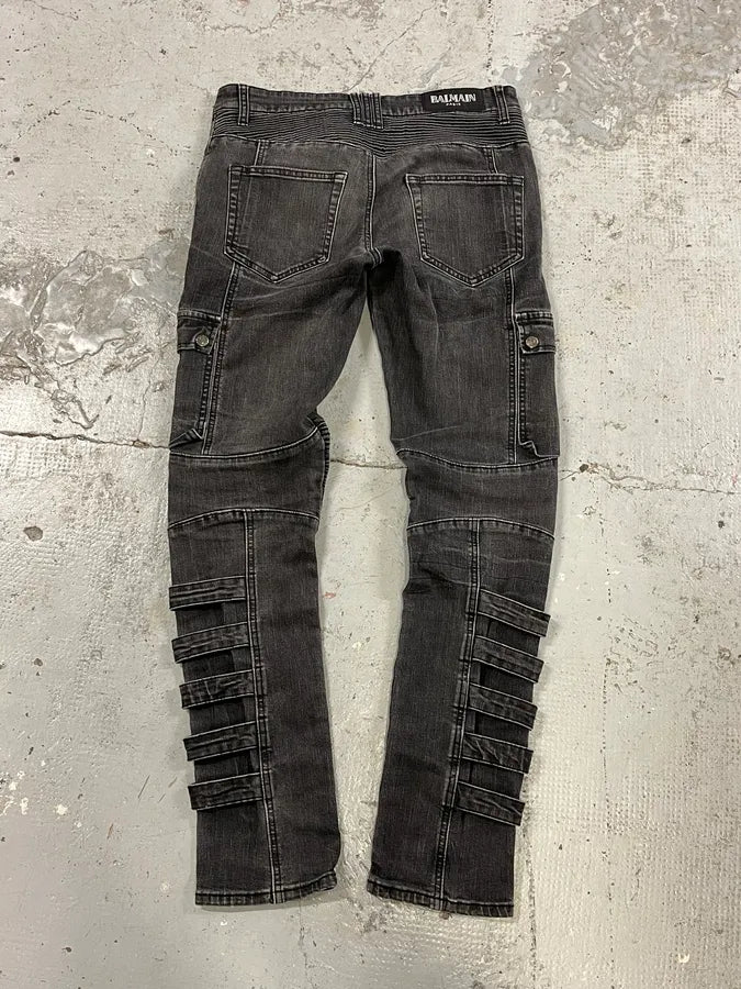 Balmain Grey Contemporary Biker Denim Jeans NiGxbbt 5