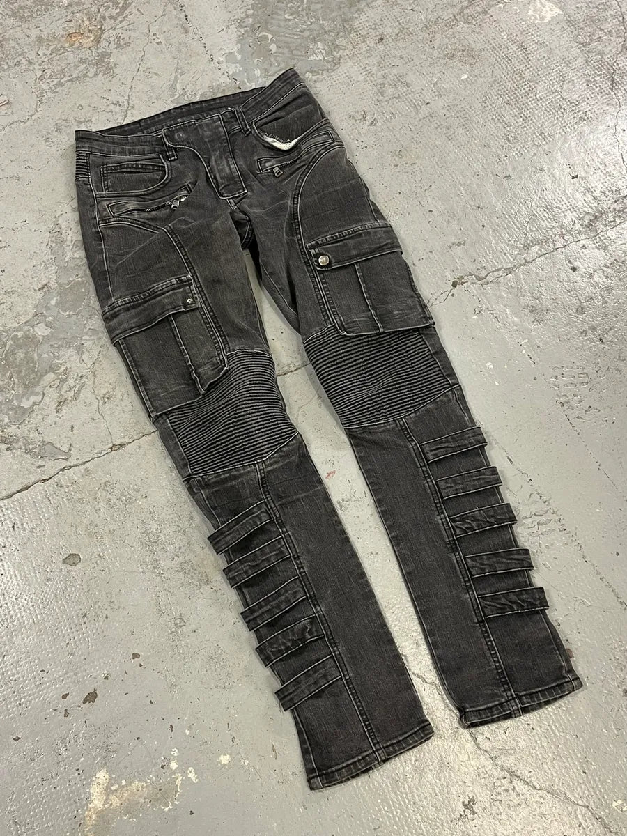 Balmain Grey Contemporary Biker Denim Jeans NiGxbbt 4