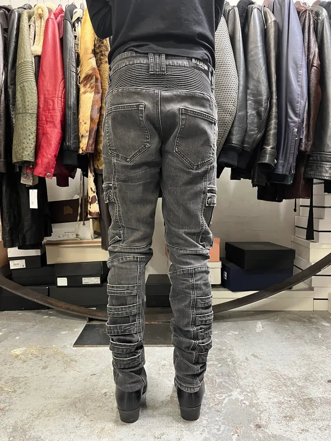 Balmain Grey Contemporary Biker Denim Jeans NiGxbbt 3