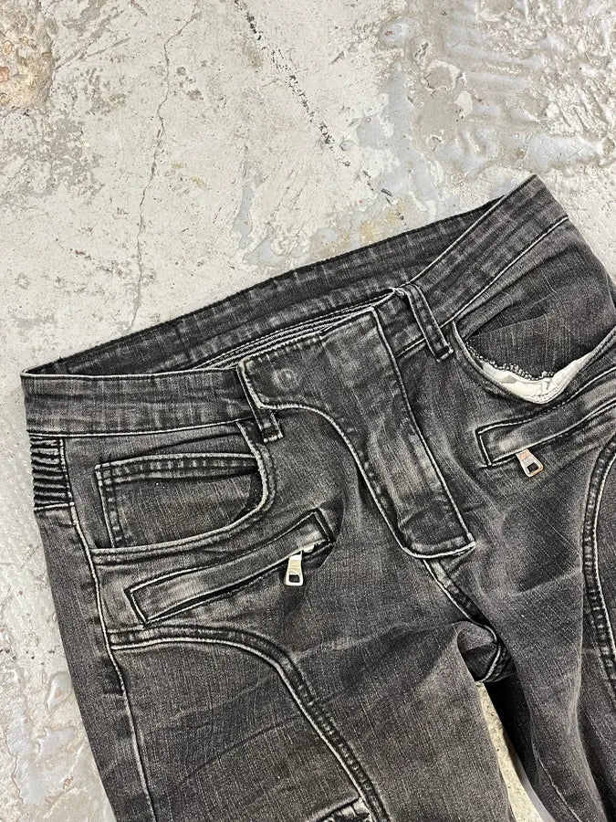 Balmain Grey Contemporary Biker Denim Jeans NiGxbbt 8
