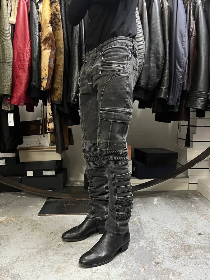 Balmain Grey Contemporary Biker Denim Jeans NiGxbbt 2