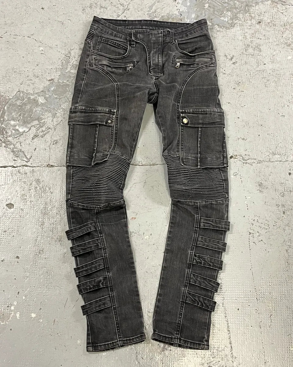 Balmain Grey Contemporary Biker Denim Jeans NiGxbbt 0