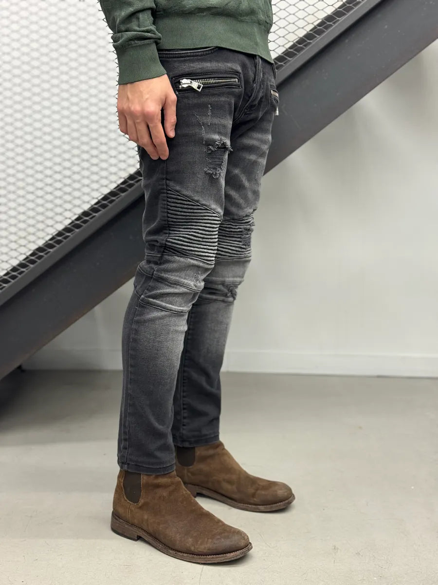 Balmain Grey Faded Biker Denim Jeans tfqQnMw 1