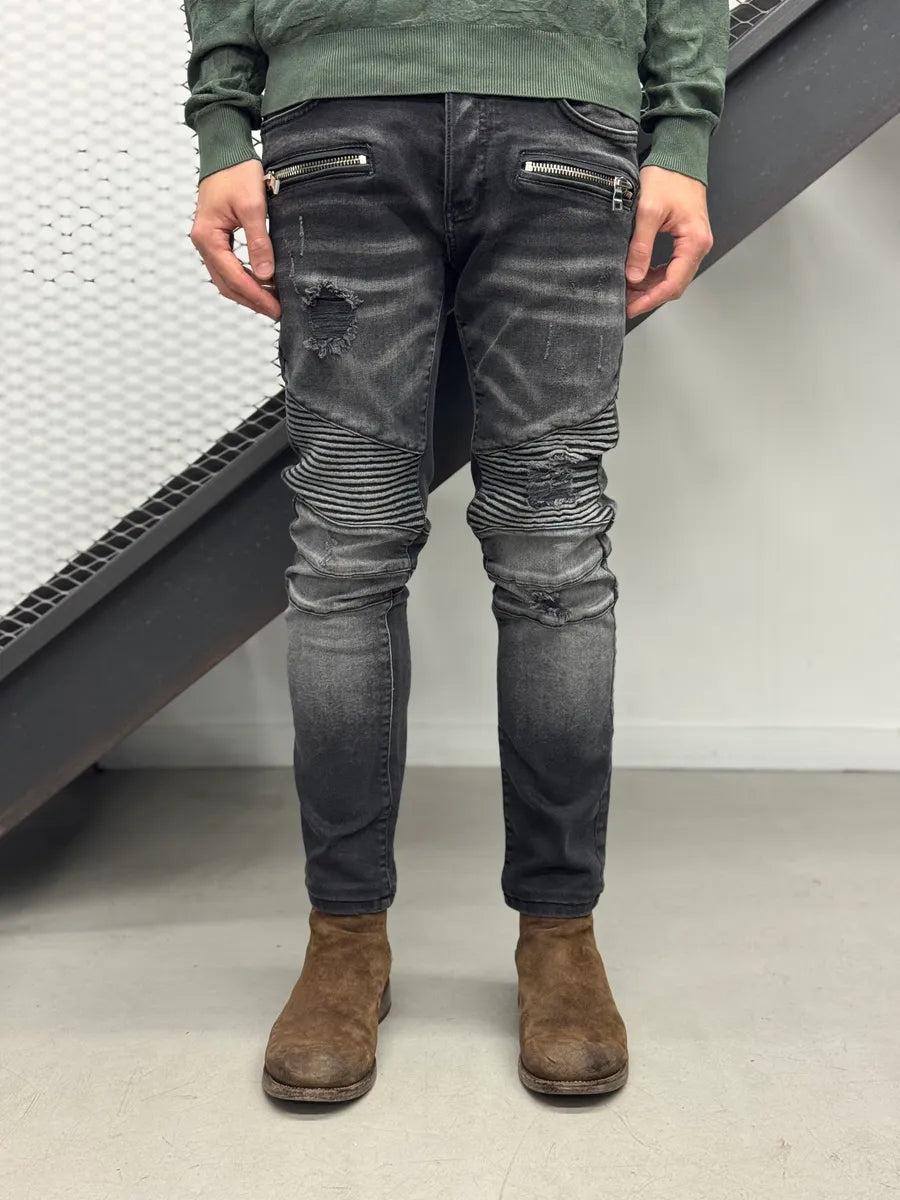 Balmain Grey Faded Biker Denim Jeans tfqQnMw 2