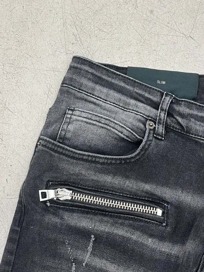 Balmain Grey Faded Biker Denim Jeans tfqQnMw 8