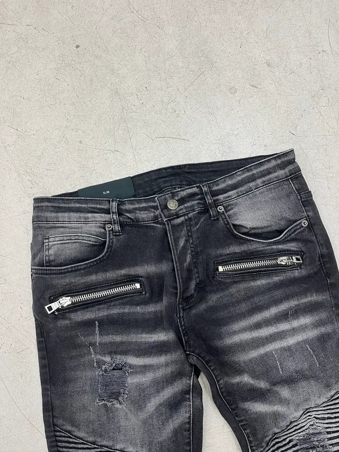 Balmain Grey Faded Biker Denim Jeans tfqQnMw 4