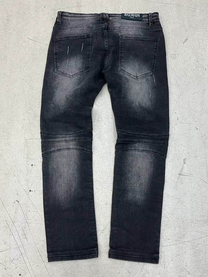 Balmain Grey Faded Biker Denim Jeans tfqQnMw 5
