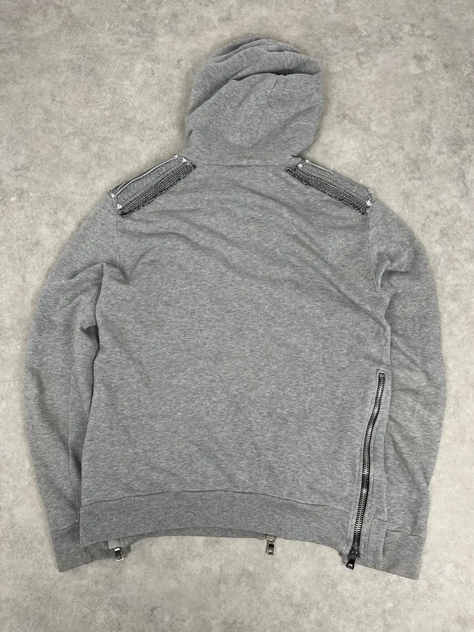 SS2014 Balmain Grey Captain Imperial Zip-up Hoodie aNHVeXn 5
