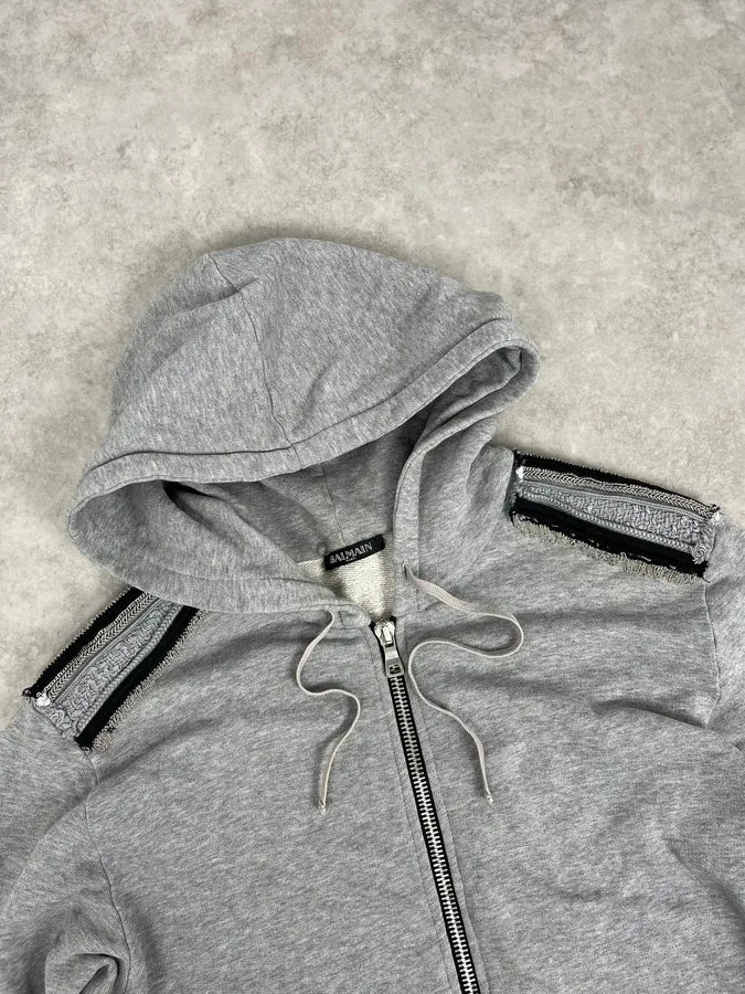 SS2014 Balmain Grey Captain Imperial Zip-up Hoodie aNHVeXn 3