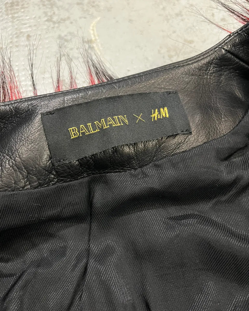 Balmain H&M Bordeaux & Black Faux Fur Gold Button Jacket lTVYFuR 10