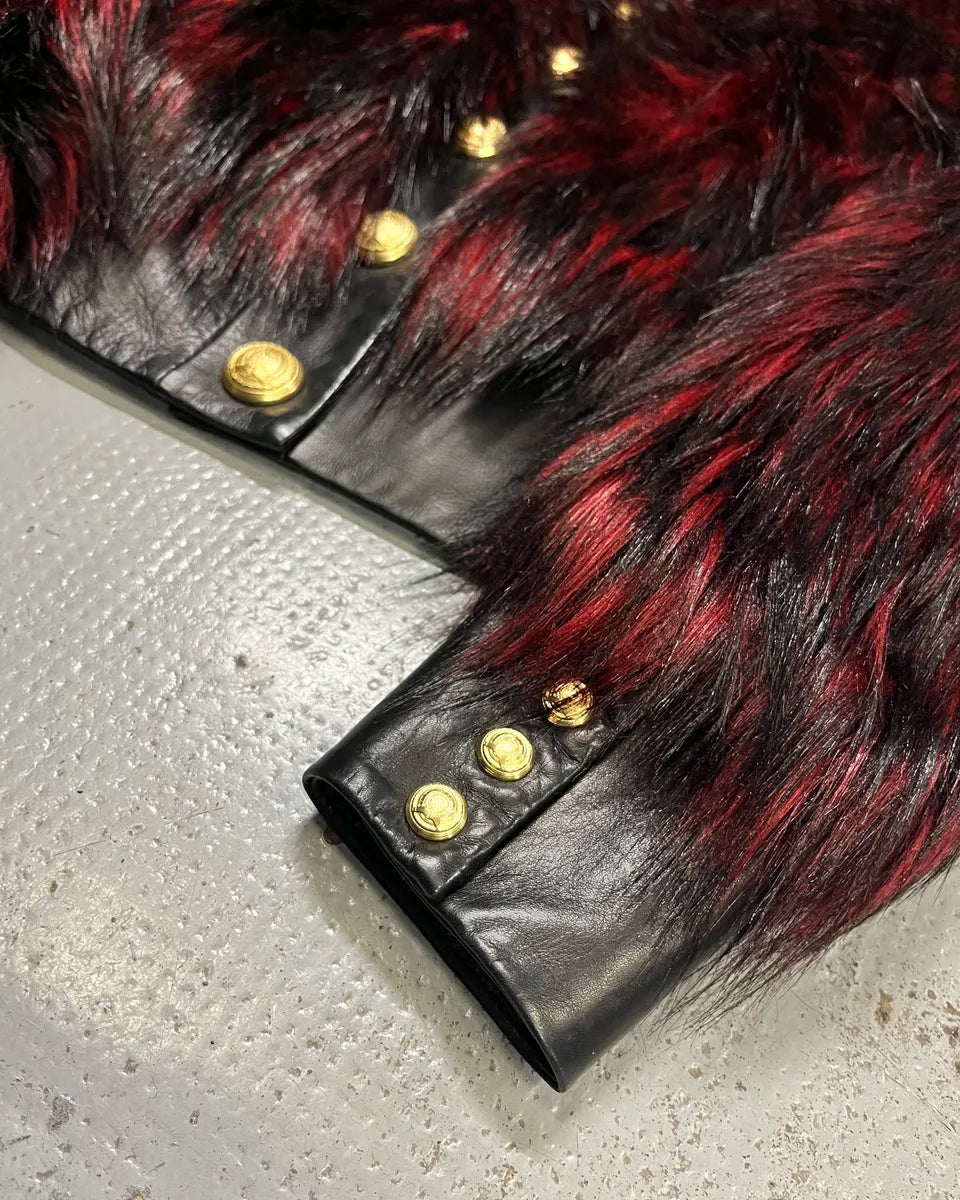 Balmain H&M Bordeaux & Black Faux Fur Gold Button Jacket lTVYFuR 5