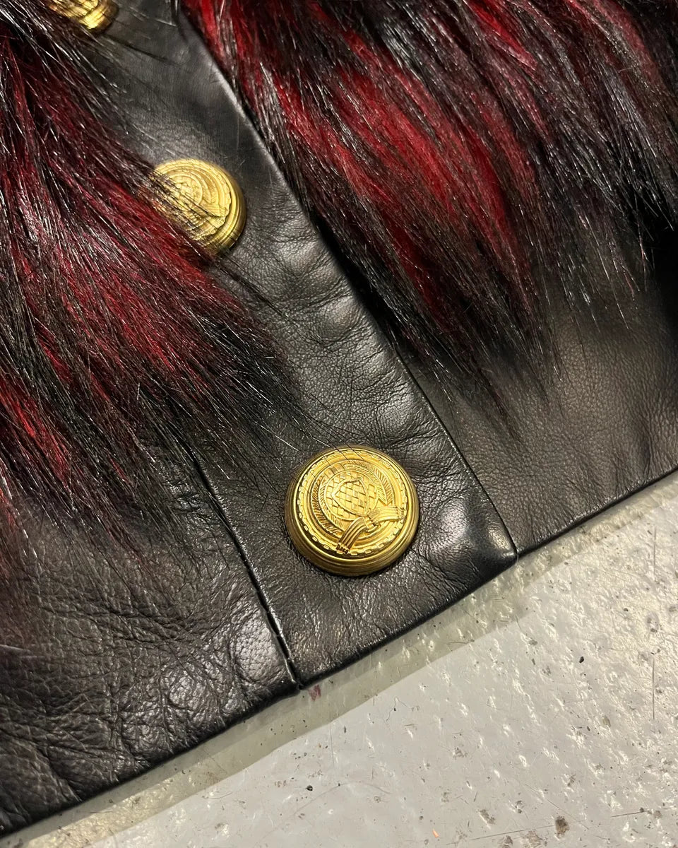 Balmain H&M Bordeaux & Black Faux Fur Gold Button Jacket lTVYFuR 6