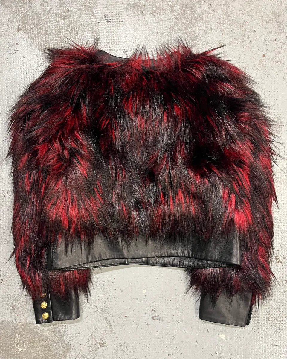 Balmain H&M Bordeaux & Black Faux Fur Gold Button Jacket lTVYFuR 8