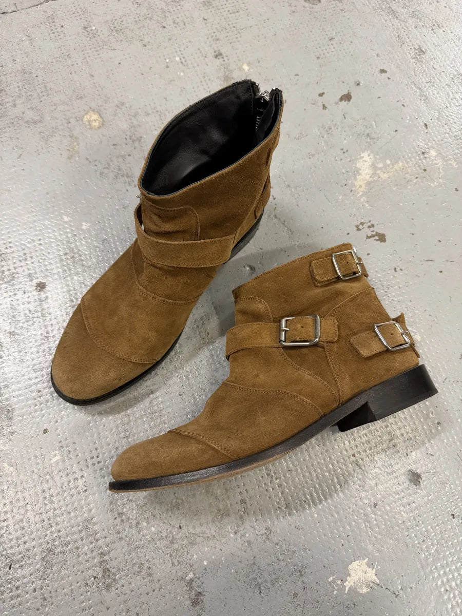 Balmain H&M Brown Suede Leather Buckled Boots ZlAbdte 4