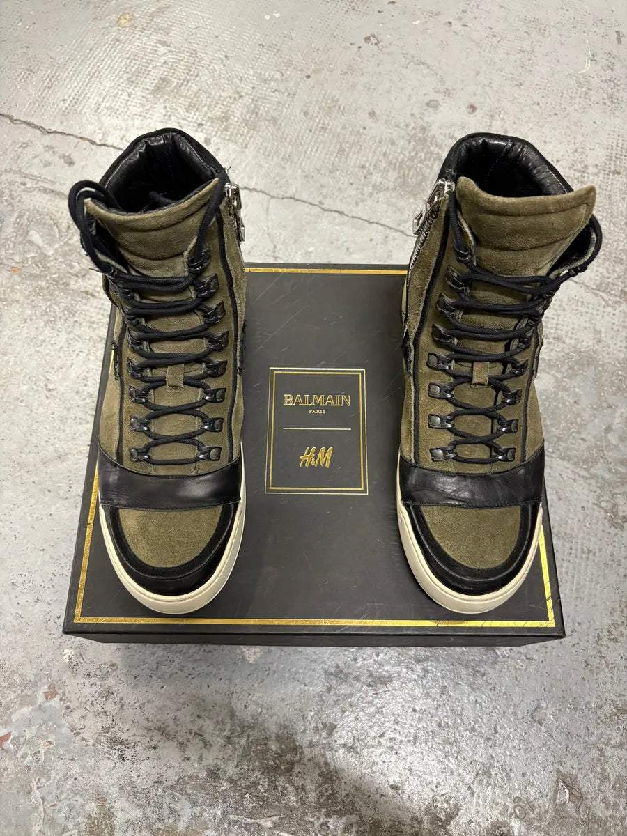 Balmain H&M Khaki Suede High-Top Sneakers  MhGECxR 8