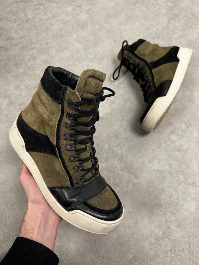 AW2015 Balmain H&M Khaki Suede Leather High Sneakers  AcxijiY 0