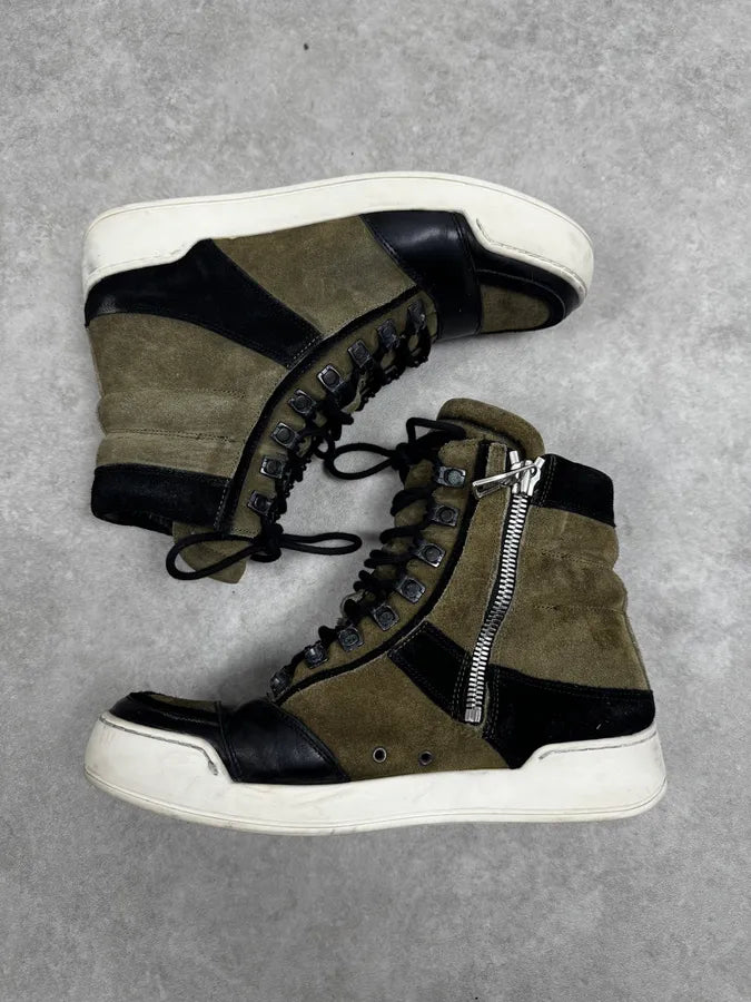 AW2015 Balmain H&M Khaki Suede Leather High Sneakers  AcxijiY 3