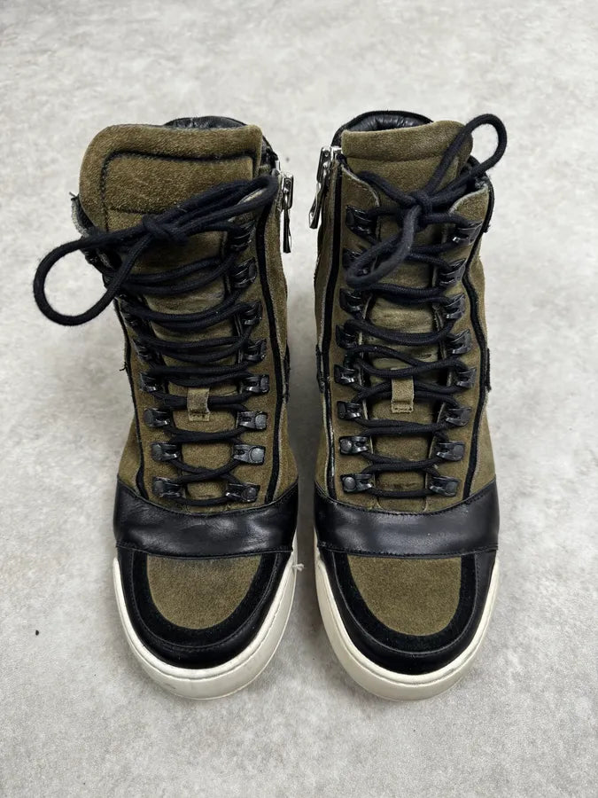 AW2015 Balmain H&M Khaki Suede Leather High Sneakers  AcxijiY 1