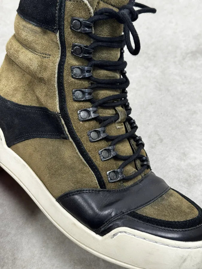 AW2015 Balmain H&M Khaki Suede Leather High Sneakers  AcxijiY 4