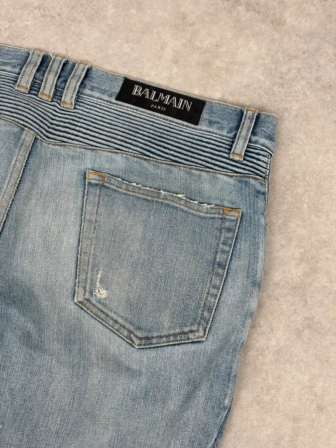 2010s Balmain Light Blue Denim Distressed Jeans QGzZDUn 7