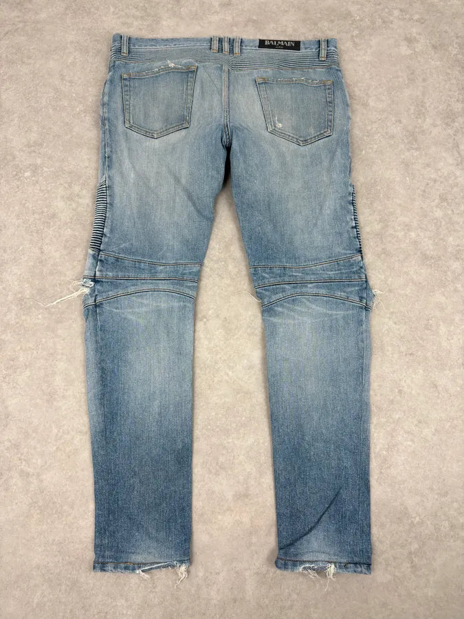 2010s Balmain Light Blue Denim Distressed Jeans QGzZDUn 5