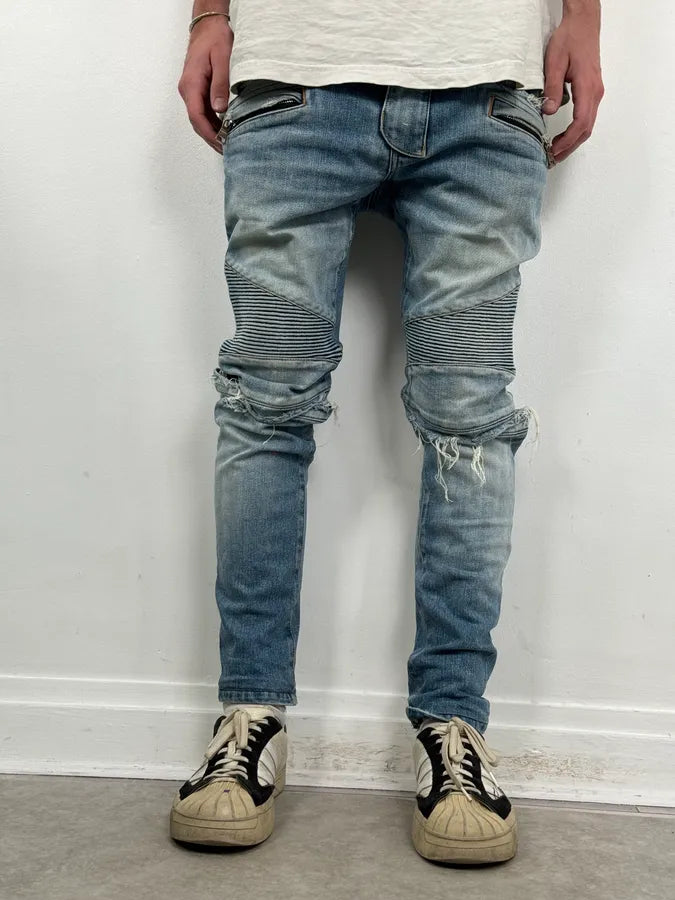 2010s Balmain Light Blue Denim Distressed Jeans QGzZDUn 1