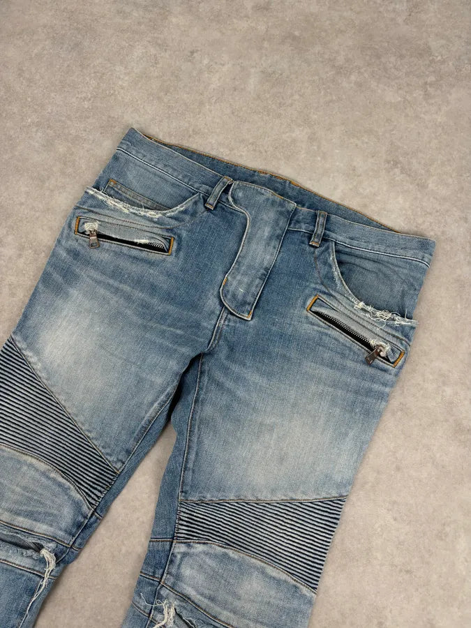 2010s Balmain Light Blue Denim Distressed Jeans QGzZDUn 4
