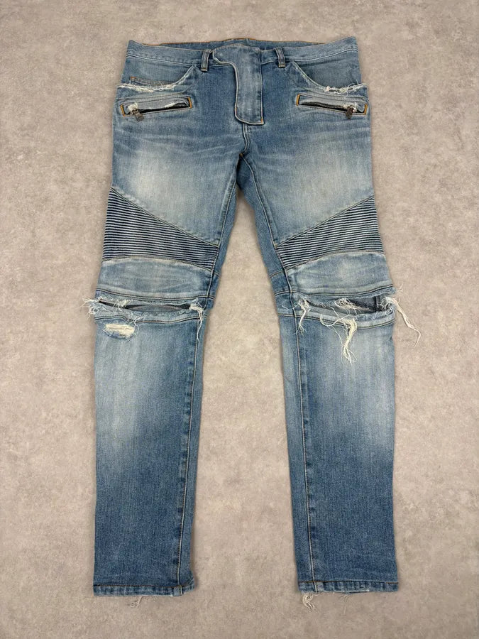 2010s Balmain Light Blue Denim Distressed Jeans QGzZDUn 0