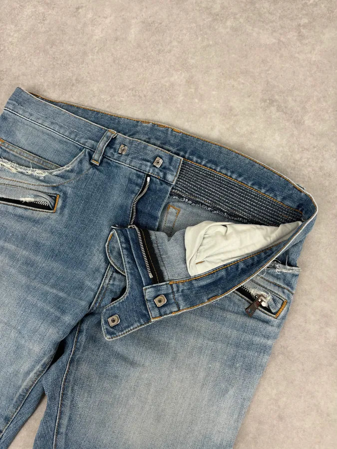 2010s Balmain Light Blue Denim Distressed Jeans QGzZDUn 8