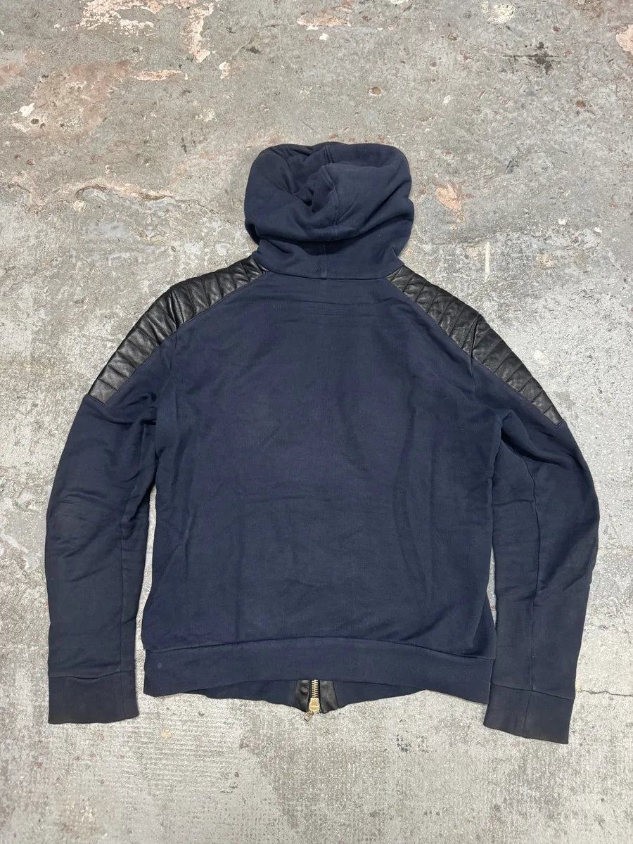 Balmain Multi Zips Navy Blue Padded Leather Biker Sweater (M) 1