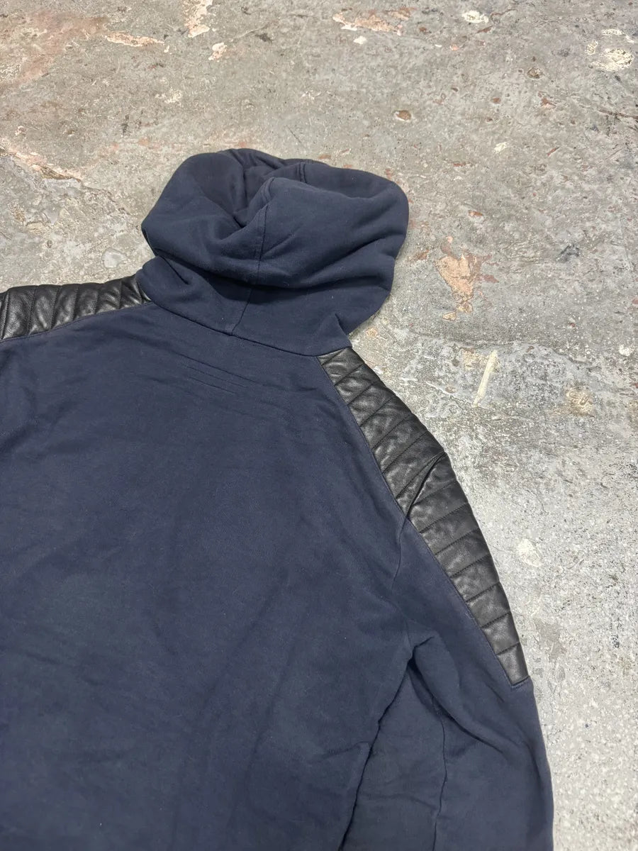 Balmain Multi Zips Navy Blue Padded Leather Biker Sweater (M) 5