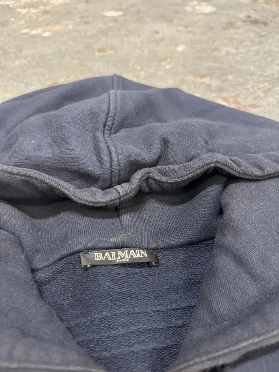 Balmain Multi Zips Navy Blue Padded Leather Biker Sweater (M) 7