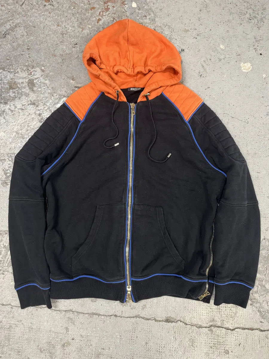 Balmain Navy & Orange Biker Zip-up Hoodie oIcwpcN 0