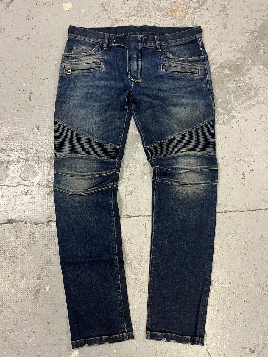 Balmain Navy Brut Biker Slim Denim Jeans djJKcbR 0