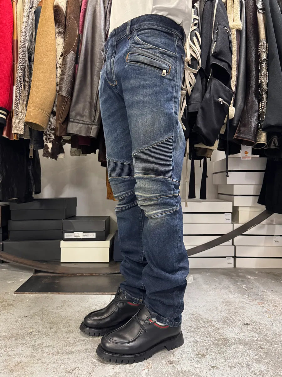 Balmain Navy Brut Biker Slim Denim Jeans djJKcbR 2
