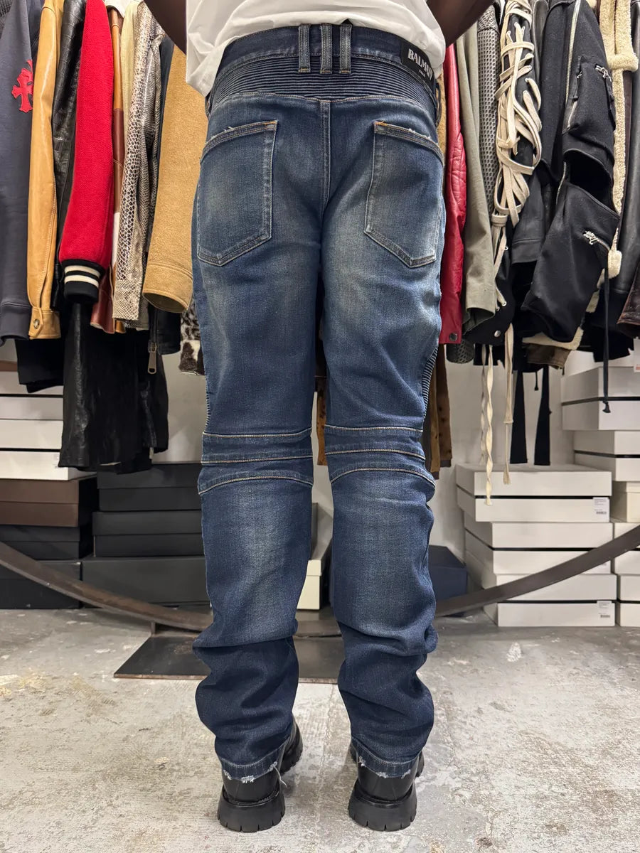 Balmain Navy Brut Biker Slim Denim Jeans djJKcbR 3