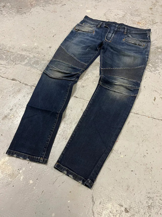 Balmain Navy Brut Biker Slim Denim Jeans djJKcbR 4