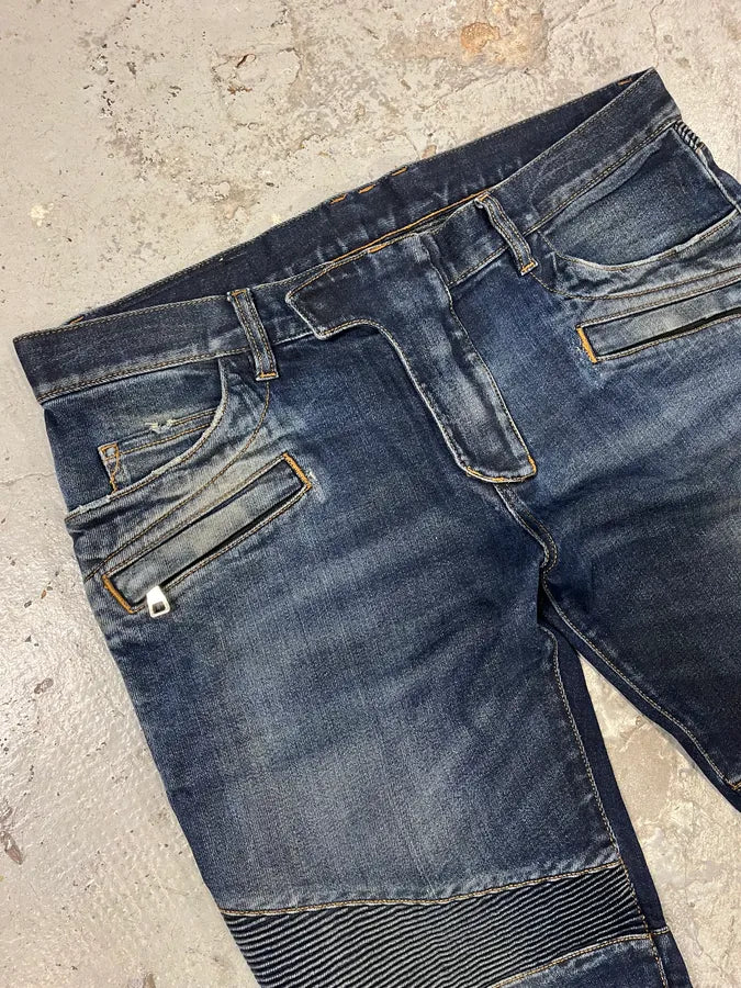 Balmain Navy Brut Biker Slim Denim Jeans djJKcbR 5