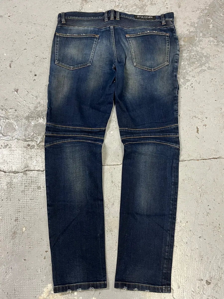 Balmain Navy Brut Biker Slim Denim Jeans djJKcbR 6