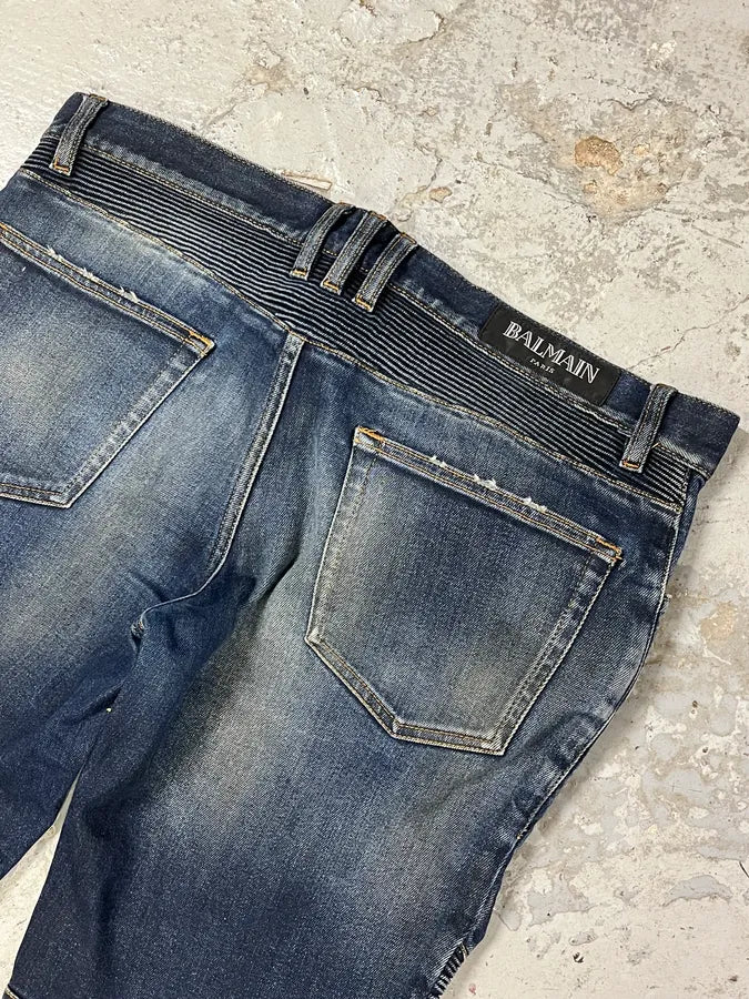 Balmain Navy Brut Biker Slim Denim Jeans djJKcbR 7