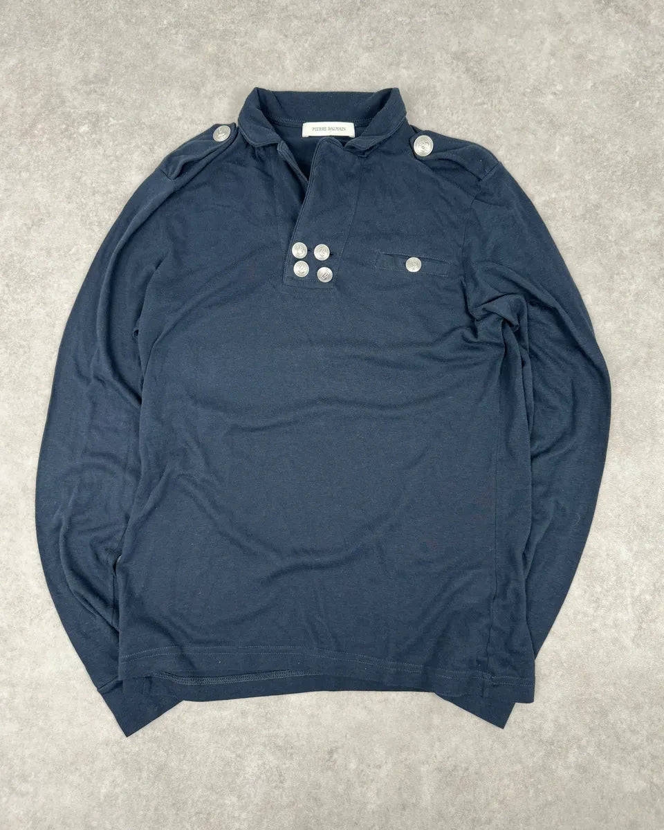 2010s Pierre Balmain Navy Buttoned Striped Longsleeves WVPeVrG 0
