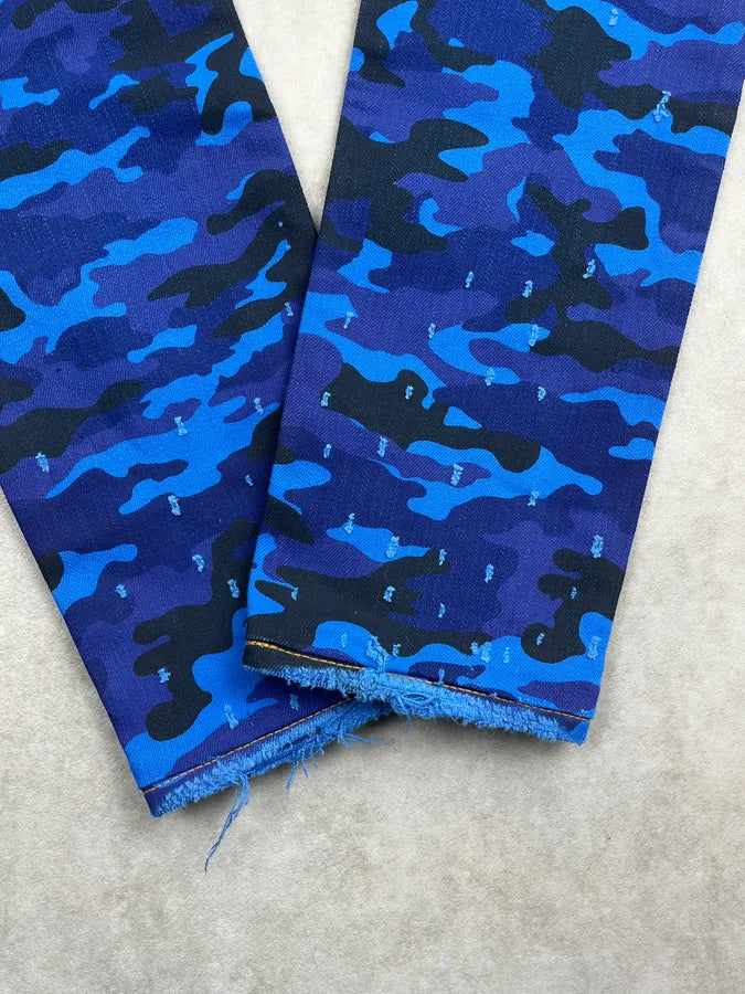 AW2017 Balmain Navy Blue Camo Distressed Skinny Biker Jeans CejMokN 13